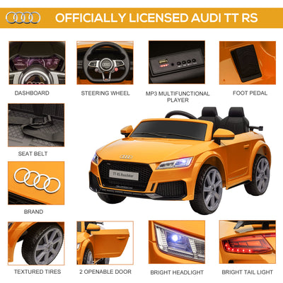 HOMCOM Kids Licensed Audi TT RS Ride-On Car 12V Battery w/ Remote Suspension Headlights and MP3 Player 3km/h Yellow 