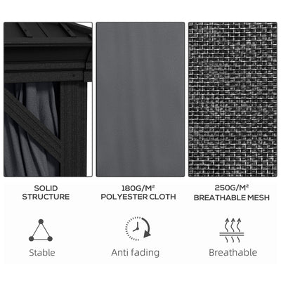 Outsunny 3.65 x 3m Aluminium Hardtop Gazebo, with Accessories - Dark Grey 
