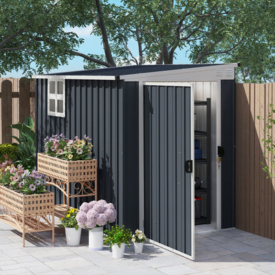 Outsunny 7.6 x 4ft Garden Metal Shed, Outdoor Storage Shed with Window, 2 Vents and Lockable Door for Garden, Patio, Dark Grey 