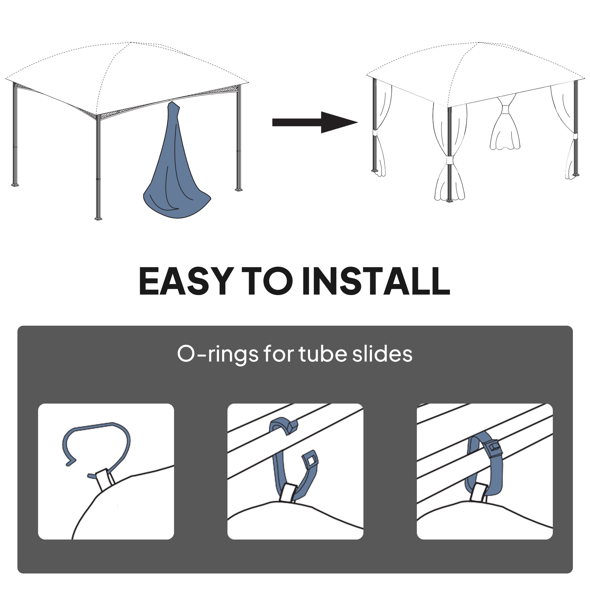 Outsunny 4 Pack Replacement Gazebo Curtains Privacy Panel for Most 3 x 3 m Gazebo, Outdoor Shelter Sidewalls, Dark Grey 