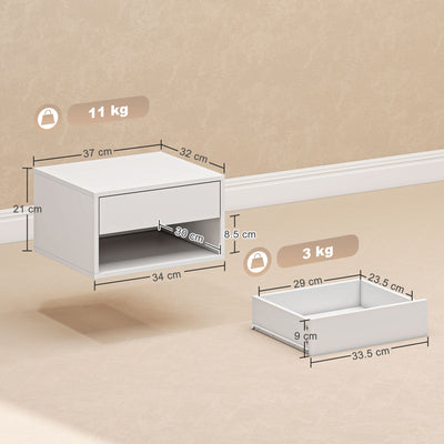 HOMCOM Set of Two Floating Bedside Tables - White 
