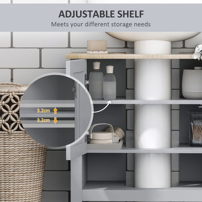 kleankin Under Sink Cabinet, Bathroom Vanity Unit, Pedestal Under Sink Design, Storage Cupboard with Adjustable Shelf, Grey 