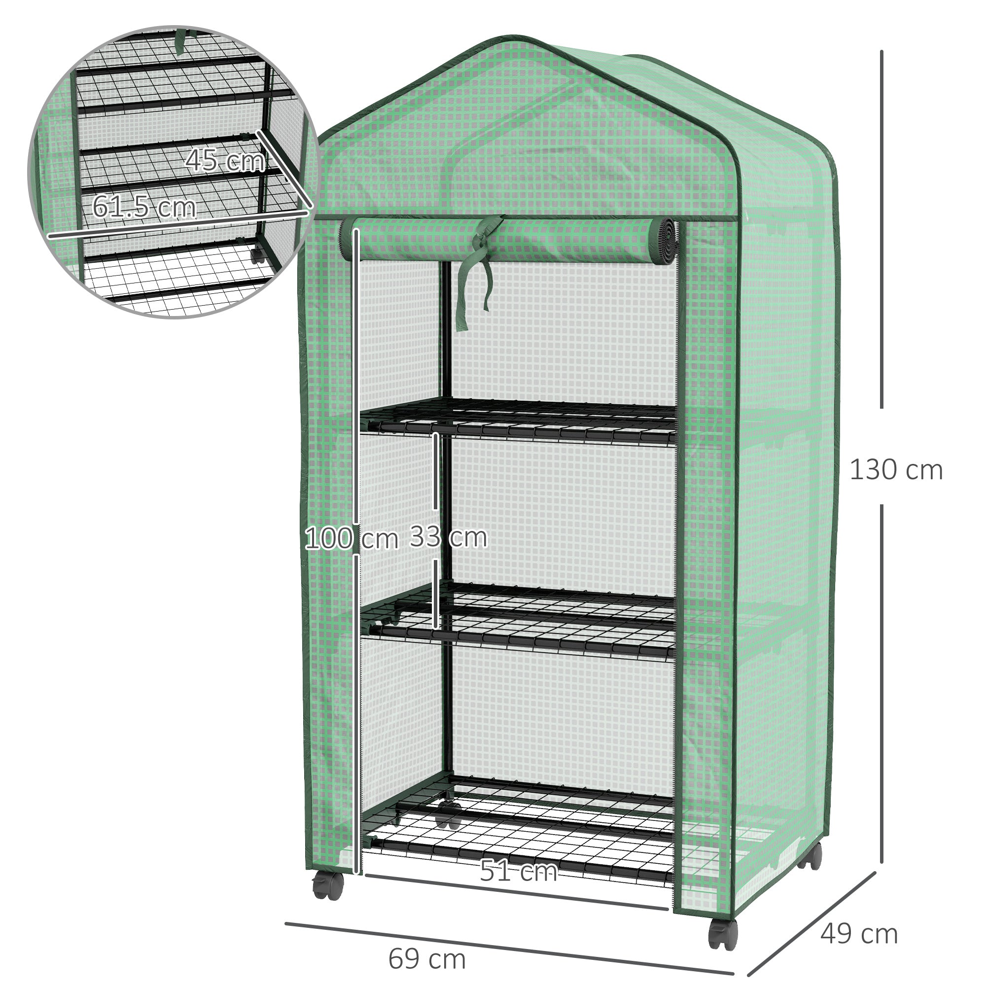 Outsunny Three-Tier Mini Greenhouse - Green 