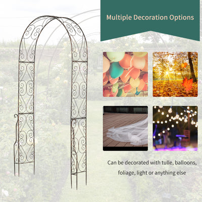 Outsunny Metal Garden Arch Trellis, Decorative Arbour Archway for Walkway Path Ceremony Wedding Party, 120 x 30 x 226cm 