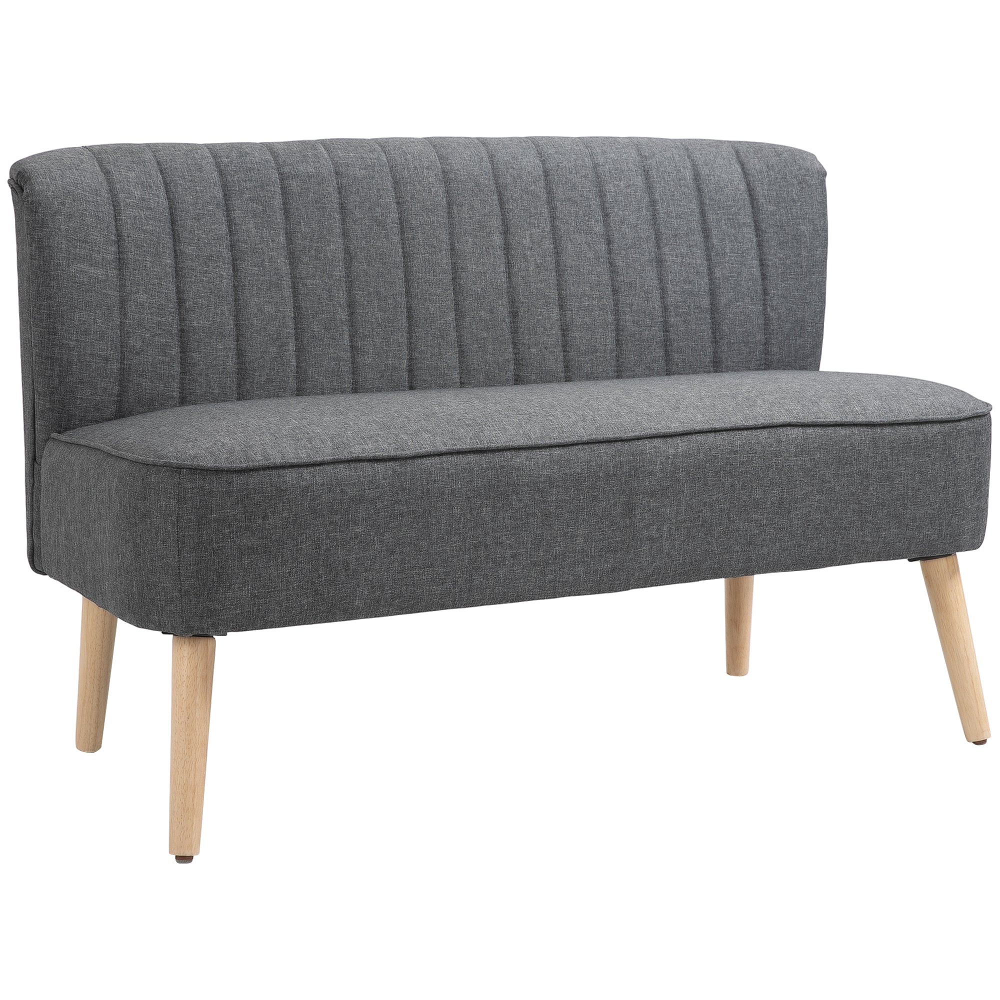 HOMCOM Modern Double Seat Sofa Loveseat Couch 2 Seater Compact Sofa Padded Linen Wood Leg Grey 