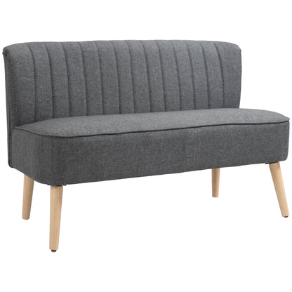 HOMCOM Modern Double Seat Sofa Loveseat Couch 2 Seater Compact Sofa Padded Linen Wood Leg Grey 