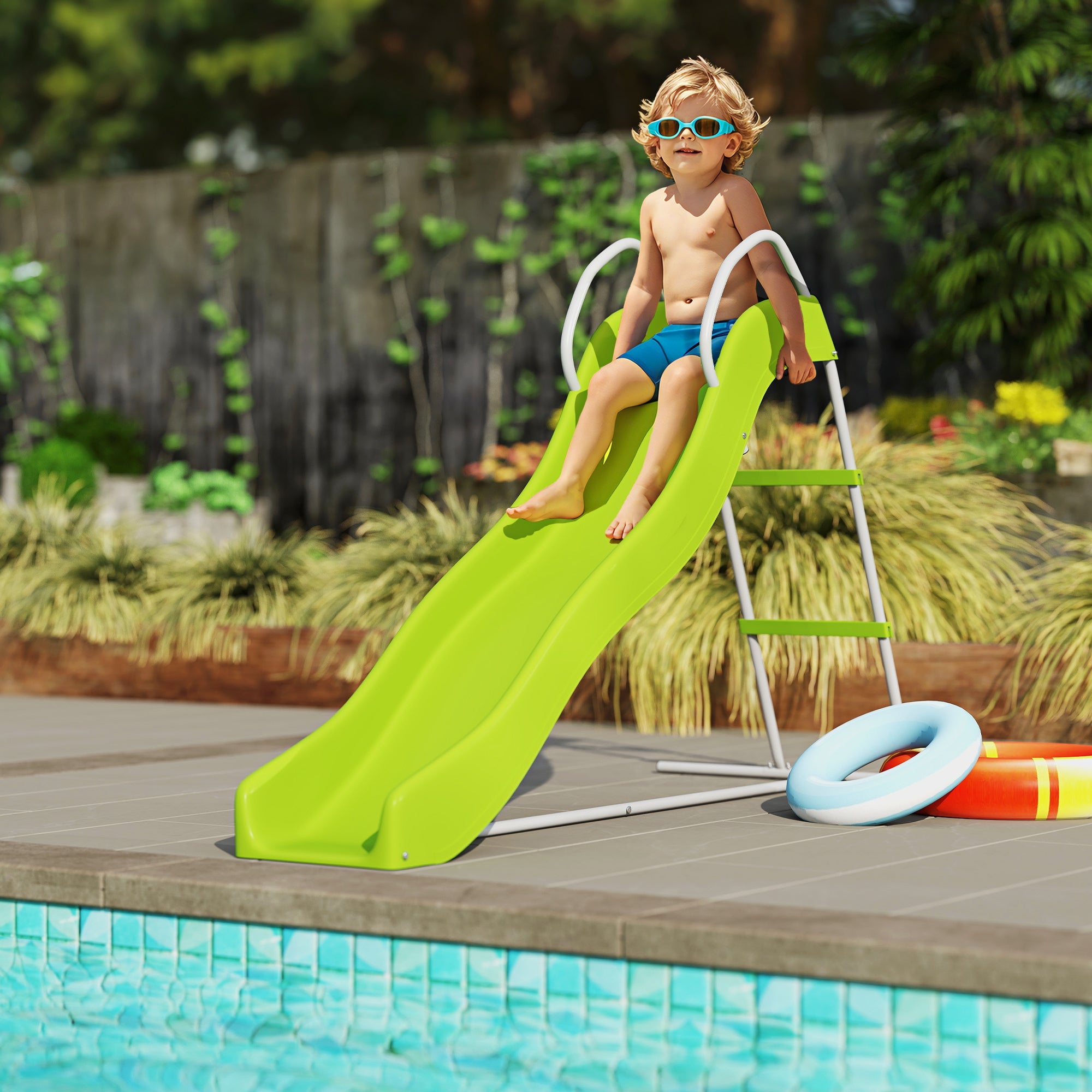 AIYAPLAY Freestanding Kids Slide with Climbing Ladder, Outdoor Playground Equipment for Children Ages 3-8 Years, Green 
