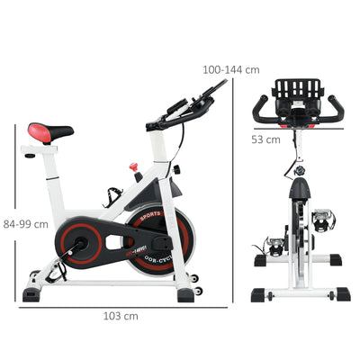 HOMCOM Exercise Bike, 8kg Flywheel Stationary Bike Indoor Cycling Machine with Adjustable Resistance Seat Handlebar, White 