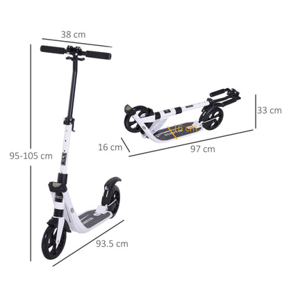 HOMCOM Folding Kick Scooter Hight-Adjustable Urban Scooter w/ Rear Brake, Double Shock Absorption System & 2 Big Wheels, For 14+ Teens Adult, White 