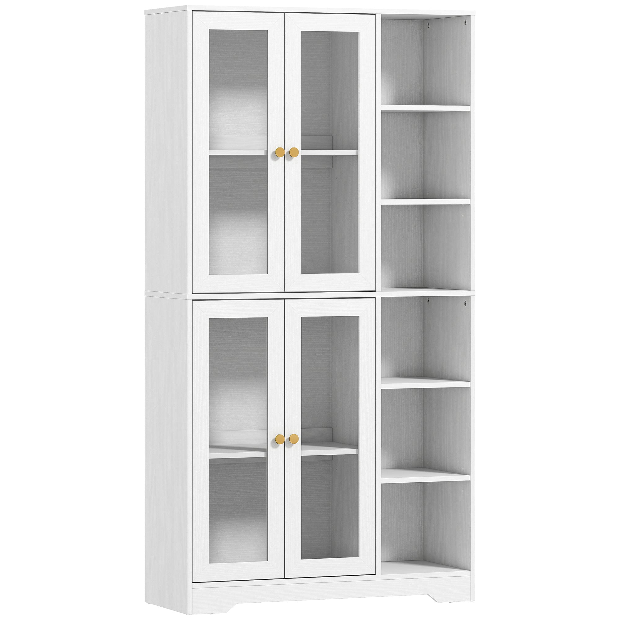 HOMCOM Multi-Storage Kitchen Cabinet, with Glass Doors - White Wood-Effect 