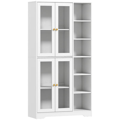 HOMCOM Multi-Storage Kitchen Cabinet, with Glass Doors - White Wood-Effect 
