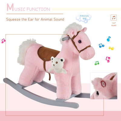HOMCOM Kids Plush Ride-On Rocking Horse Toy Rocker with Plush Toy Realistic Sounds for Child 18-36 Months Pink 