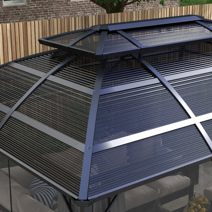 Outsunny 4 x 3m Aluminium Frame Hard Gazebo, with Accessories - Black 