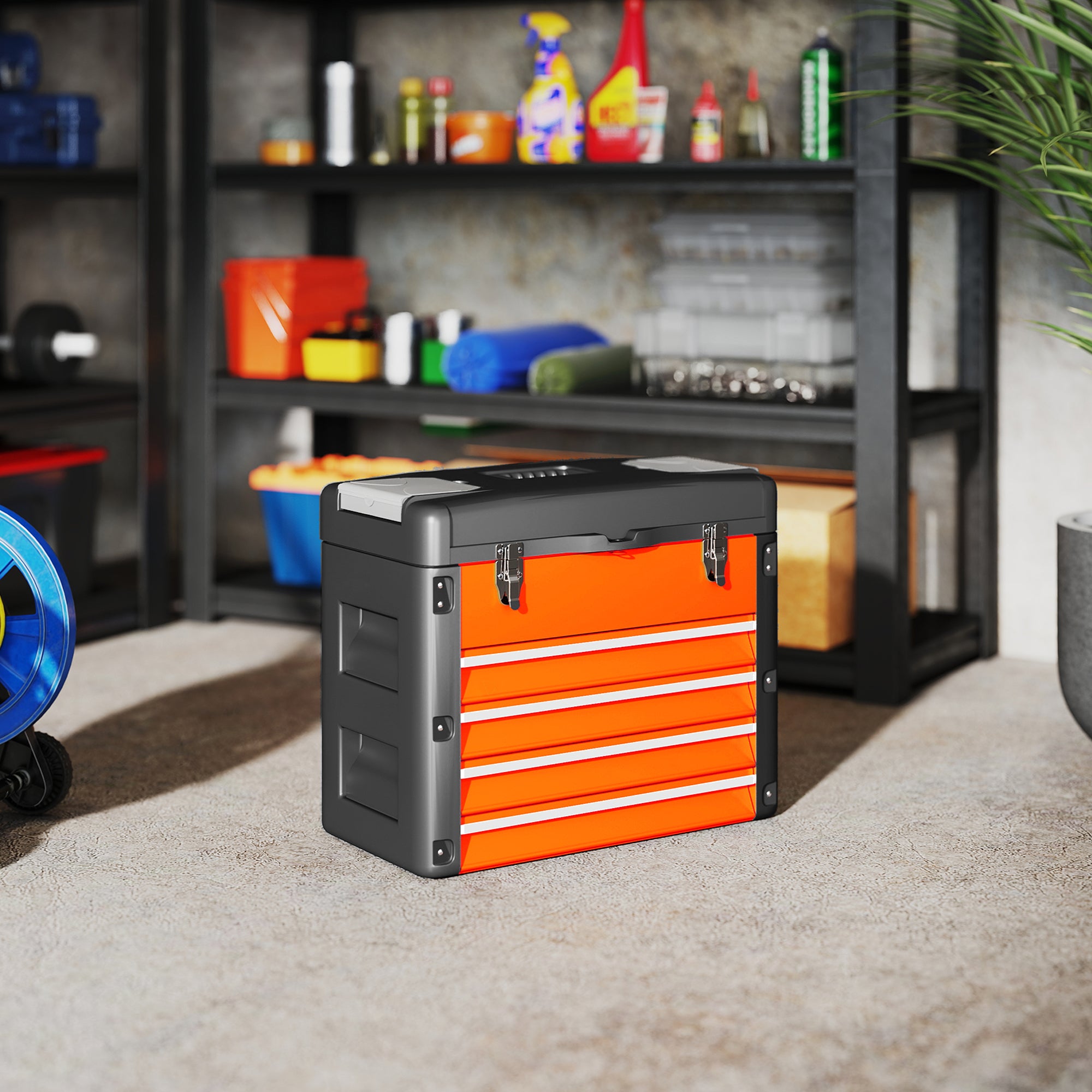 HOMCOM 4 Drawers Large Toolbox - Orange