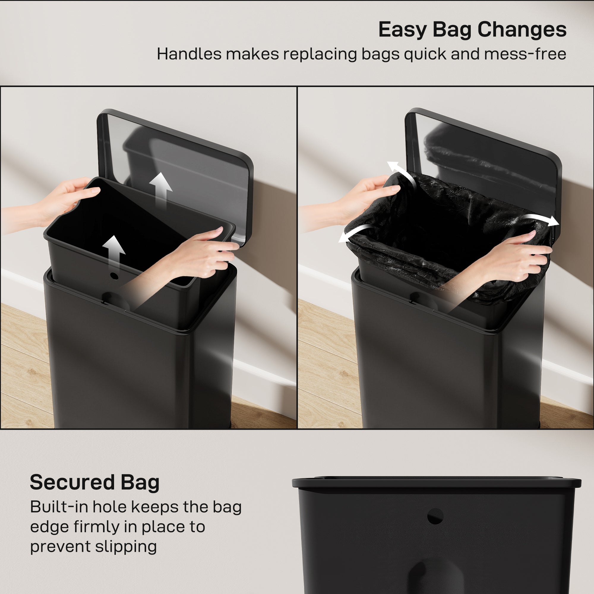 HOMCOM 20L Kitchen Bin with Soft-Close Lid and Stay-Open Function, Stainless Steel Pedal Bin with Removable Inner Bucket for Kitchen, Office, Home, Matte Black 