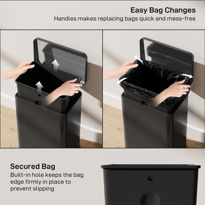 HOMCOM 20L Kitchen Bin with Soft-Close Lid and Stay-Open Function, Stainless Steel Pedal Bin with Removable Inner Bucket for Kitchen, Office, Home, Matte Black 