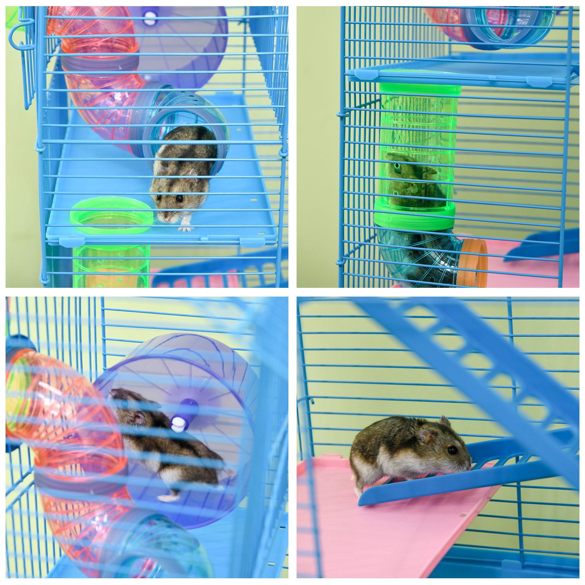 PawHut 5 Tier Hamster Cage Carrier Habitat with Exercise Wheels Tunnel Tube Water Bottle Dishes House Ladder for Dwarf Mice, Blue 