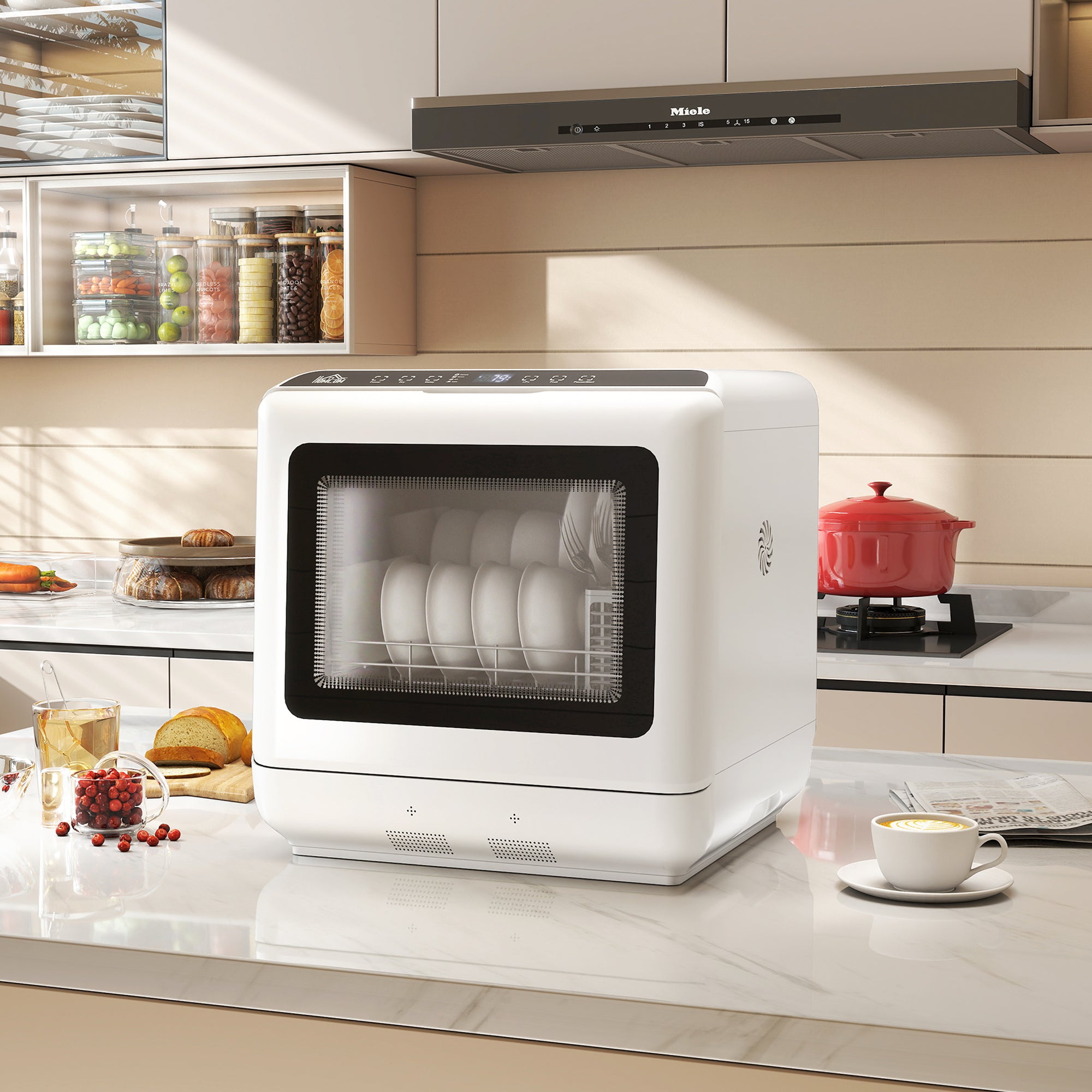 HOMCOM 6L Five-Mode Tabletop Dishwasher - White 