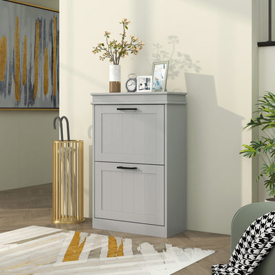 HOMCOM Two-Drawer Minimalistic Shoe Storage Cabinet, for 10 Shoes, Grey 