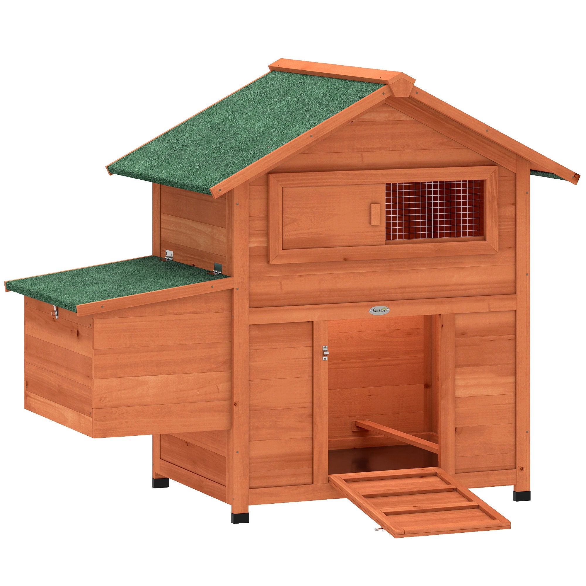 PawHut Chicken Coop, Wooden Hen House with Nesting Box, Pull-Out Tray, Sliding Window, Waterproof Roof, Perches and Ramp 
