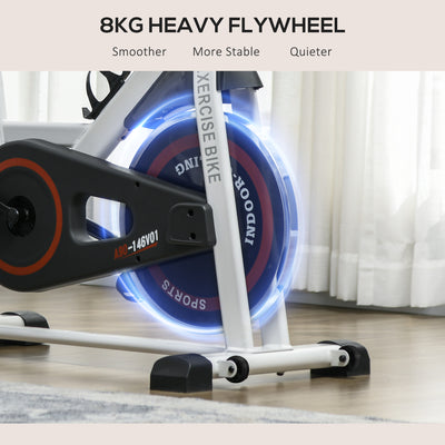 HOMCOM Exercise Bike, 8kg Flywheel Stationary Bike Indoor Cycling Machine with Adjustable Resistance Seat Handlebar, White 