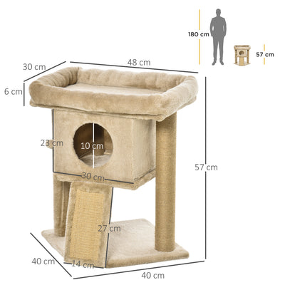 PawHut Cat Tree Tower for Indoor Cats Cat Scratching Post Climbing Activity Centre w/Jute Scratching Pad, Toy Ball, Cat House - Coffee 