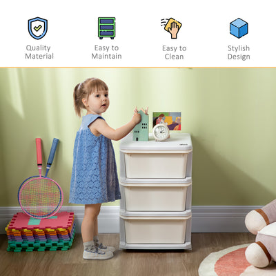 HOMCOM Three-Tier Kids Storage Boxes, with Three Drawers - White 