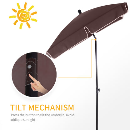 Outsunny Garden Parasol Umbrella, Outdoor Market Table Umbrella with Ruffles & Aluminium Pole, Rectangular Tilting Parasol Sun Shade Canopy, 2 x 1.3m, Brown 