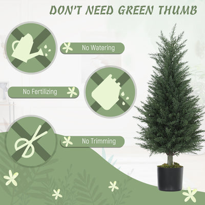 HOMCOM Set of 2 Decorative Artificial Plant, 90 cm Cypress Tree with 362 Leaves in Pot, UV-Resistant Plastic Fake Tree for Indoor Outdoor Home Office 