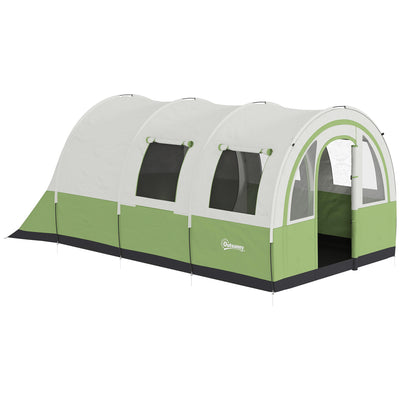 Outsunny 3000mm Waterproof Camping Tent, 5-6 Man Family Tent with Living and Bedroom, Carry Bag Included, Cream and Green 