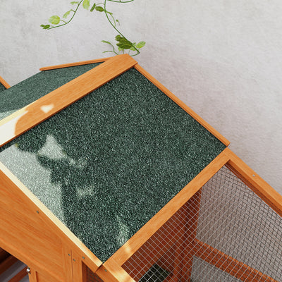PawHut Wooden Chicken Coop with Run, Nesting Box, Slide-out Tray, Ramp, Perches, Asphalt Roof, 179 x 67 x 115cm 