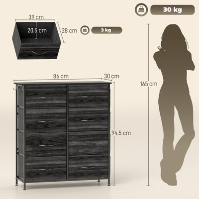 HOMCOM Chest of Eight Fabric Drawers - Black 