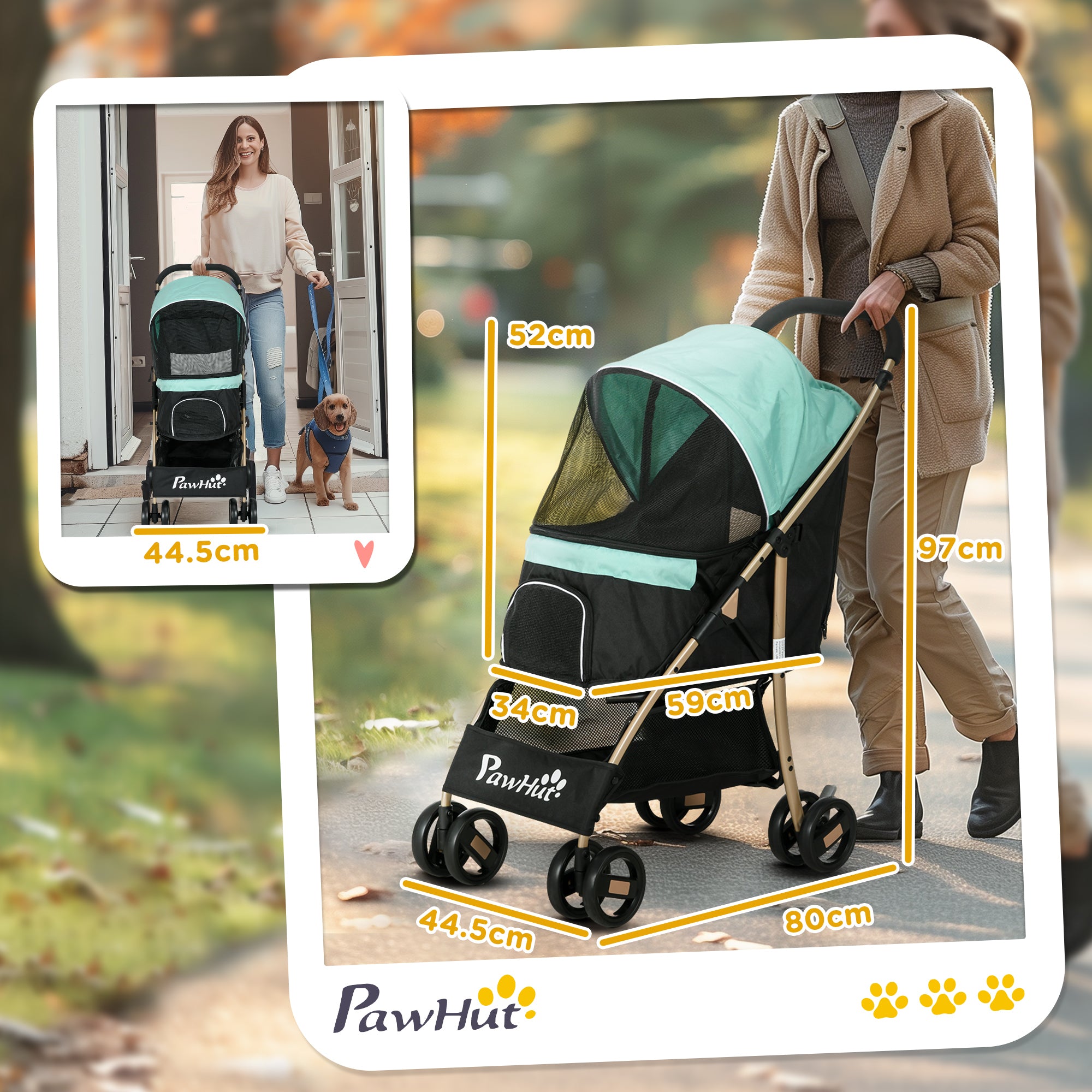 PawHut Pet Stroller for Small and Miniature Dogs, with Rain Cover - Green 