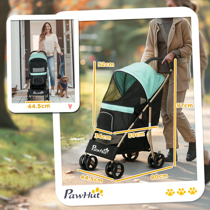 PawHut Pet Stroller for Small and Miniature Dogs, with Rain Cover - Green 