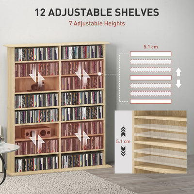 HOMCOM 16-Compartment Media Shelf - Nature Wood Finish 