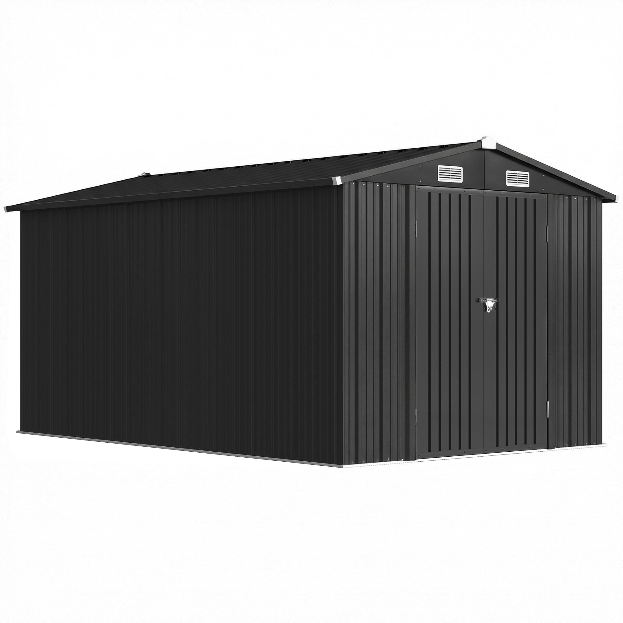 Outsunny 12 x 8 ft Garden Shed, Outdoor Storage Shed with 4 Vents and Lockable Double Doors, Dark Grey 