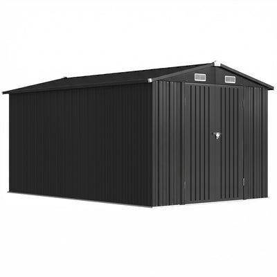Outsunny 12 x 8 ft Garden Shed, Outdoor Storage Shed with 4 Vents and Lockable Double Doors, Dark Grey 