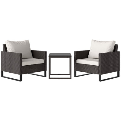 Outsunny 3 Pieces Rattan Bistro Set with 4 Cushions, Wicker Garden Furniture Set, Glass Top Coffee Table and Chairs for Outdoor Patio, Balcony, Terrace and Conservatory, Brown 