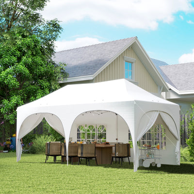 Outsunny 3 x 6m Pop Up Gazebo Shelter with Sides, 6 Sandbags, Peak Top Garden Party Tent Marquee with Carry Bag, Light Grey/White 
