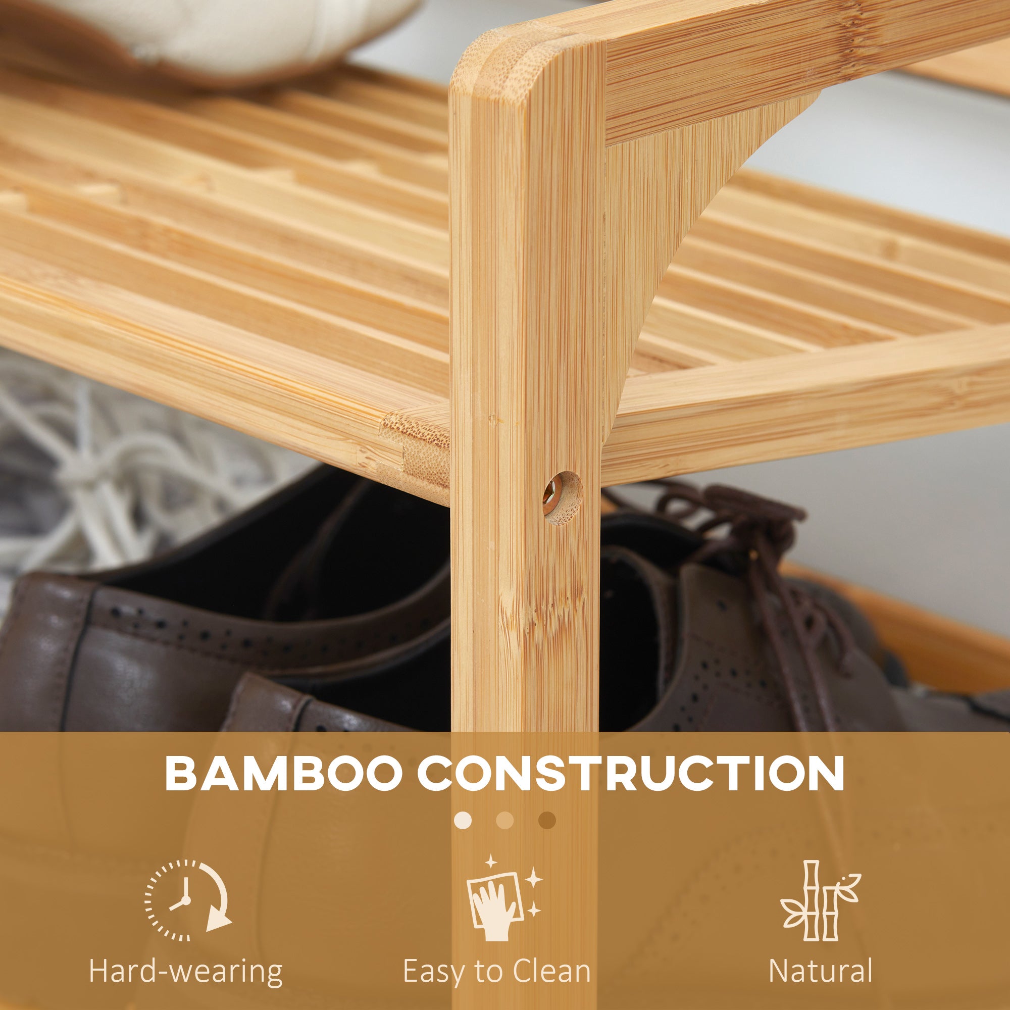 HOMCOM 3-Tier Shoe Rack, Bamboo Shoe Storage Organizer with Slatted Shelves, Free Standing Shoe Shelf Stand for 9 Pairs of Shoes for Entryway, Hallway, Natural 