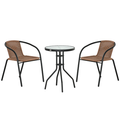 Outsunny 3 Pieces Rattan Bistro Set - Brown 
