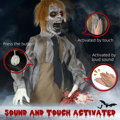 HOMCOM 5.5ft Life Size Halloween Animatronic Standing Chainsaw Killer, with Light Up Eyes, Sound Activated Moving Body, Scary Halloween Decorations, Battery Operated, Indoor Party Props 
