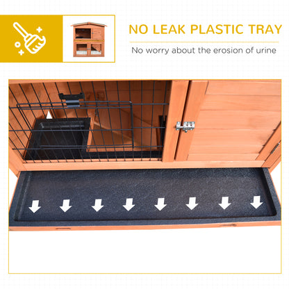 PawHut Rabbit Hutch Outdoor Guinea Pig Hutch 2-Tier Bunny Cage with No-Leak Tray 100.5 x 55 x 101 cm 