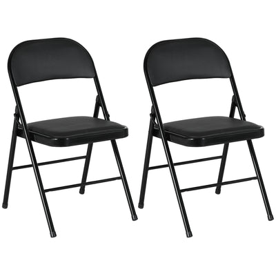 HOMCOM Set of Two Cushioned Steel Folding Chairs - Black 