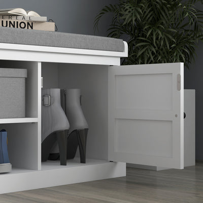 HOMCOM Multi-Compartment Shoe Storage Bench, with Top Cushion - White/Grey 