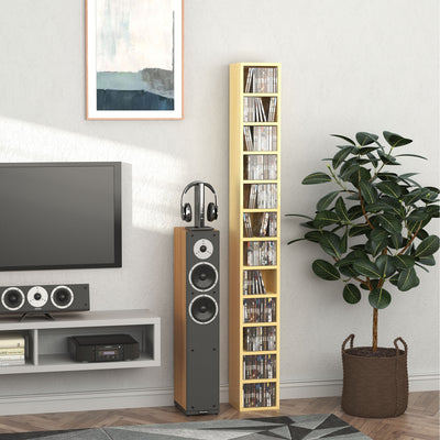 HOMCOM 204 CD Tall Narrow Media Storage Tower - Oak Tone 