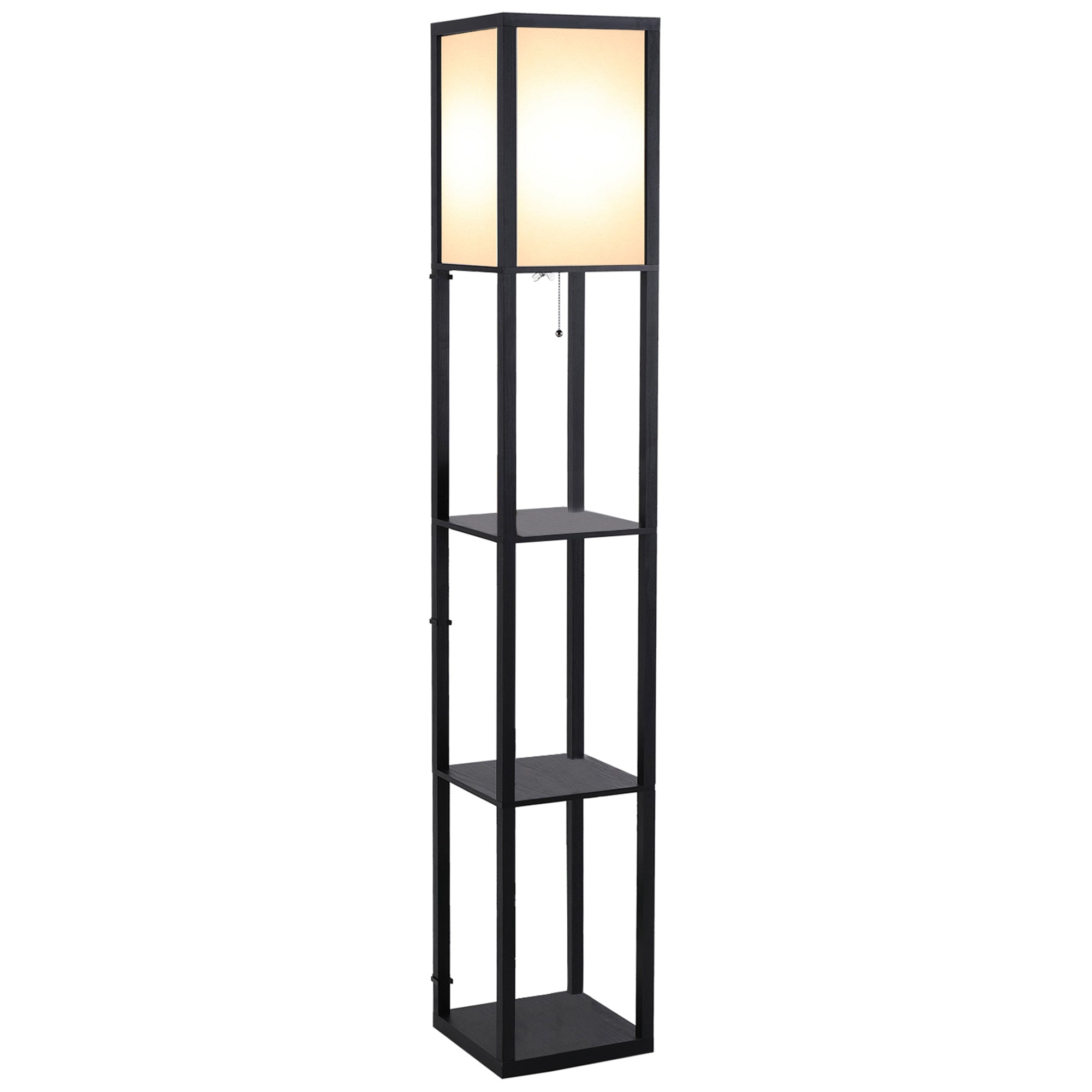 HOMCOM 3-Tier Floor Lamp, Floor Light with Storage Shelf, Reading Standing Lamp for Living Room, Bedroom, Kitchen, Dining Room, Office, Dorm, 160cm, Black 