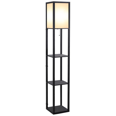HOMCOM 3-Tier Floor Lamp, Floor Light with Storage Shelf, Reading Standing Lamp for Living Room, Bedroom, Kitchen, Dining Room, Office, Dorm, 160cm, Black 