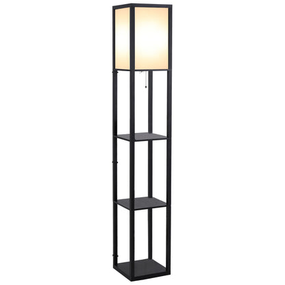 HOMCOM 3-Tier Floor Lamp, Floor Light with Storage Shelf, Reading Standing Lamp for Living Room, Bedroom, Kitchen, Dining Room, Office, Dorm, 160cm, Black 