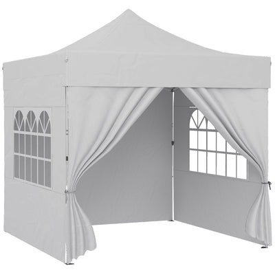 Outsunny 3 x 3 m Pop Up Gazebo with Sidewalls, UPF50+ Heavy Duty Garden Party Tent Marquee with Wheeled Carry Bag, Silver Grey 